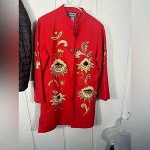 INDIGO MOON Red Embroidered  Jacket Size M EUC